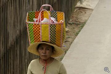 Burmesin mit Einkaufstasche
