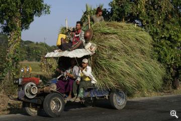 Mit Schilf beladener Lastwagen in Myanmar